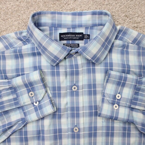 Southern Tide Intercoastal Shirt Men Large Blue Nylon Stretch Vented L/S Button - Picture 1 of 14